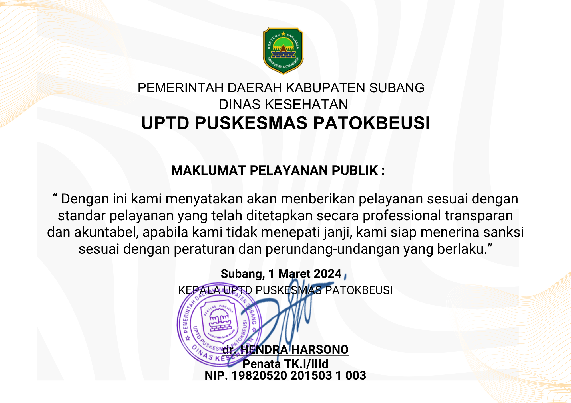 MAKLUMAT PELAYANAN PUSKESMAS PATOKBEUSI